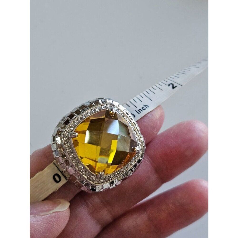 Silver tone large yellow rhinestone ring size 7 - Picture 10 of 11